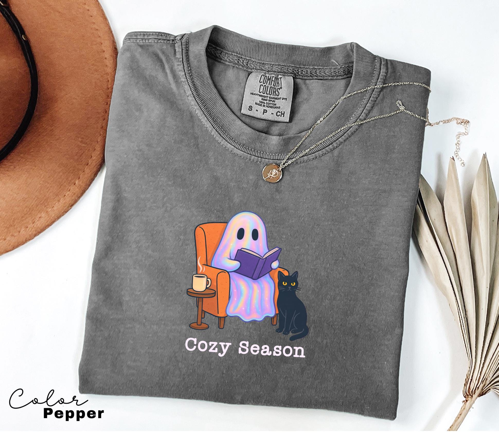 Halloween Ghost Reading Book Shirt, Comfort Colors Cozy Season Shirt, Bookish Halloween Shirt, Halloween Reader Gift Shirt, Book Club Shirt