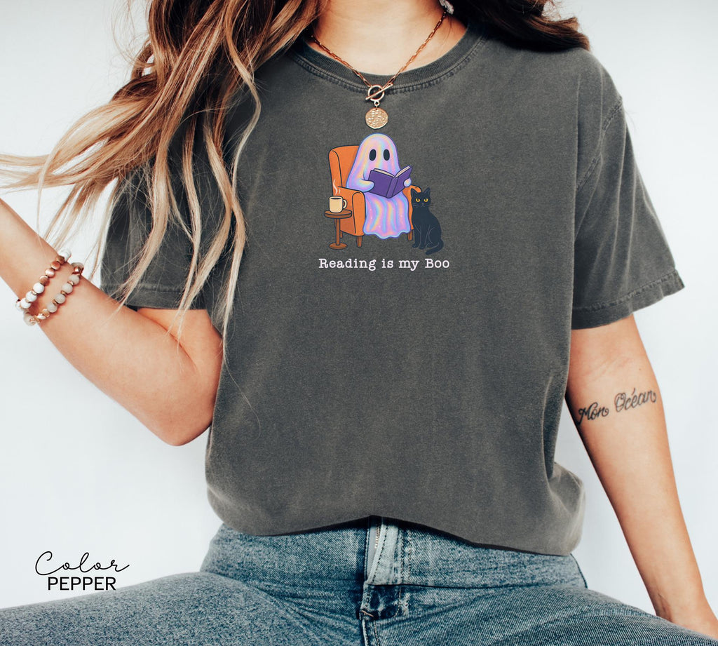 Halloween Ghost Reading Book Shirt, Reading is My Boo Shirt, Bookish Halloween Shirt, Halloween Reader Gift Shirt, Book Club Shirt