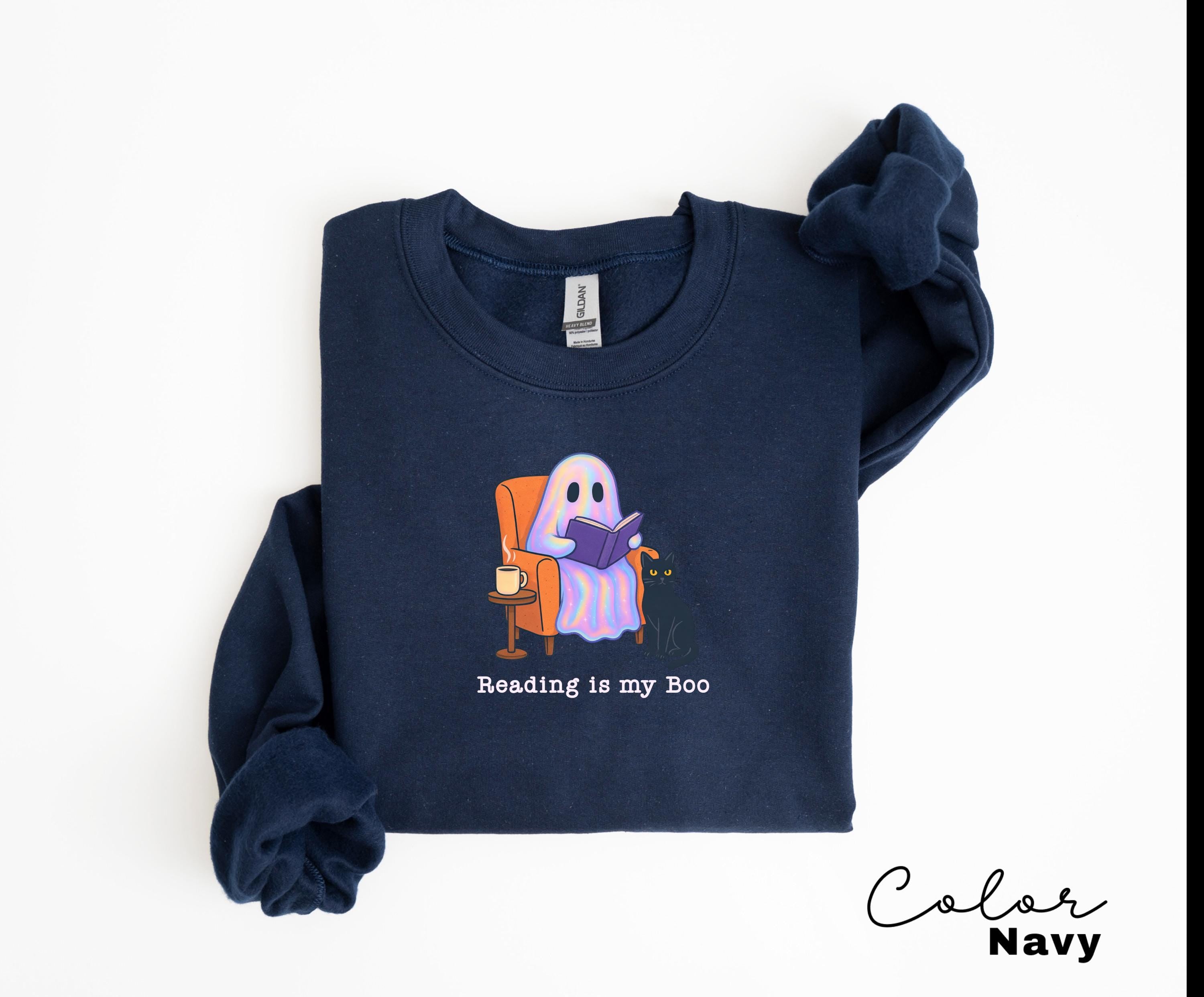Halloween Ghost Reading Book Sweatshirt, Reading is my Boo Sweatshirt, Bookish Halloween , Halloween Reader Gift , Book Club Crewneck