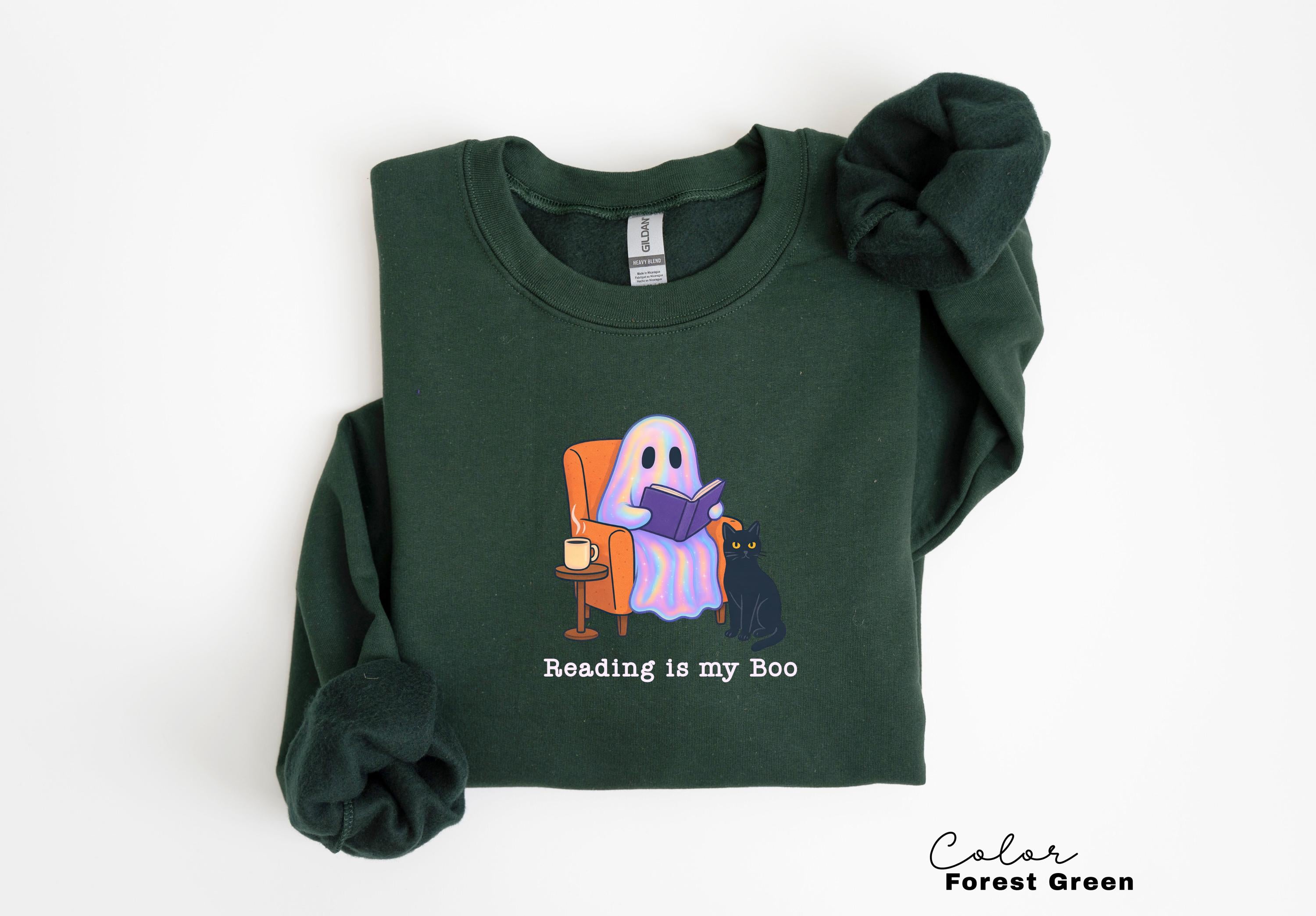 Halloween Ghost Reading Book Sweatshirt, Reading is my Boo Sweatshirt, Bookish Halloween , Halloween Reader Gift , Book Club Crewneck