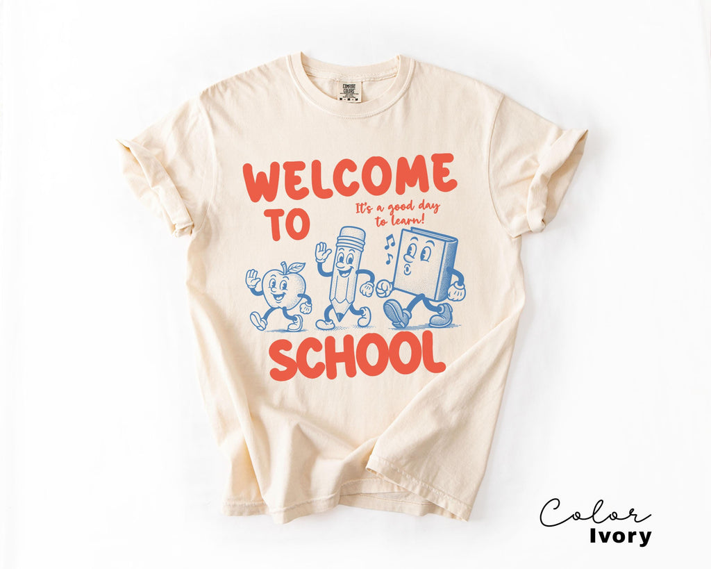 Comfort Colors Welcome to School Teacher Shirt, Retro Back to School T-shirt, First Day of School, Counselor, Librarian, School Office