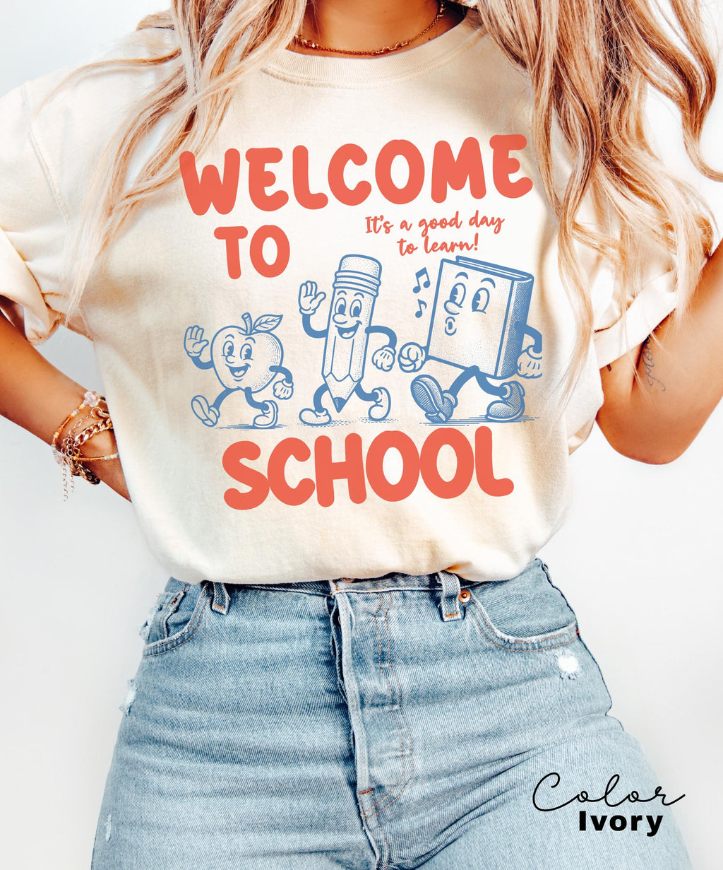 Comfort Colors Welcome to School Teacher Shirt, Retro Back to School T-shirt, First Day of School, Counselor, Librarian, School Office