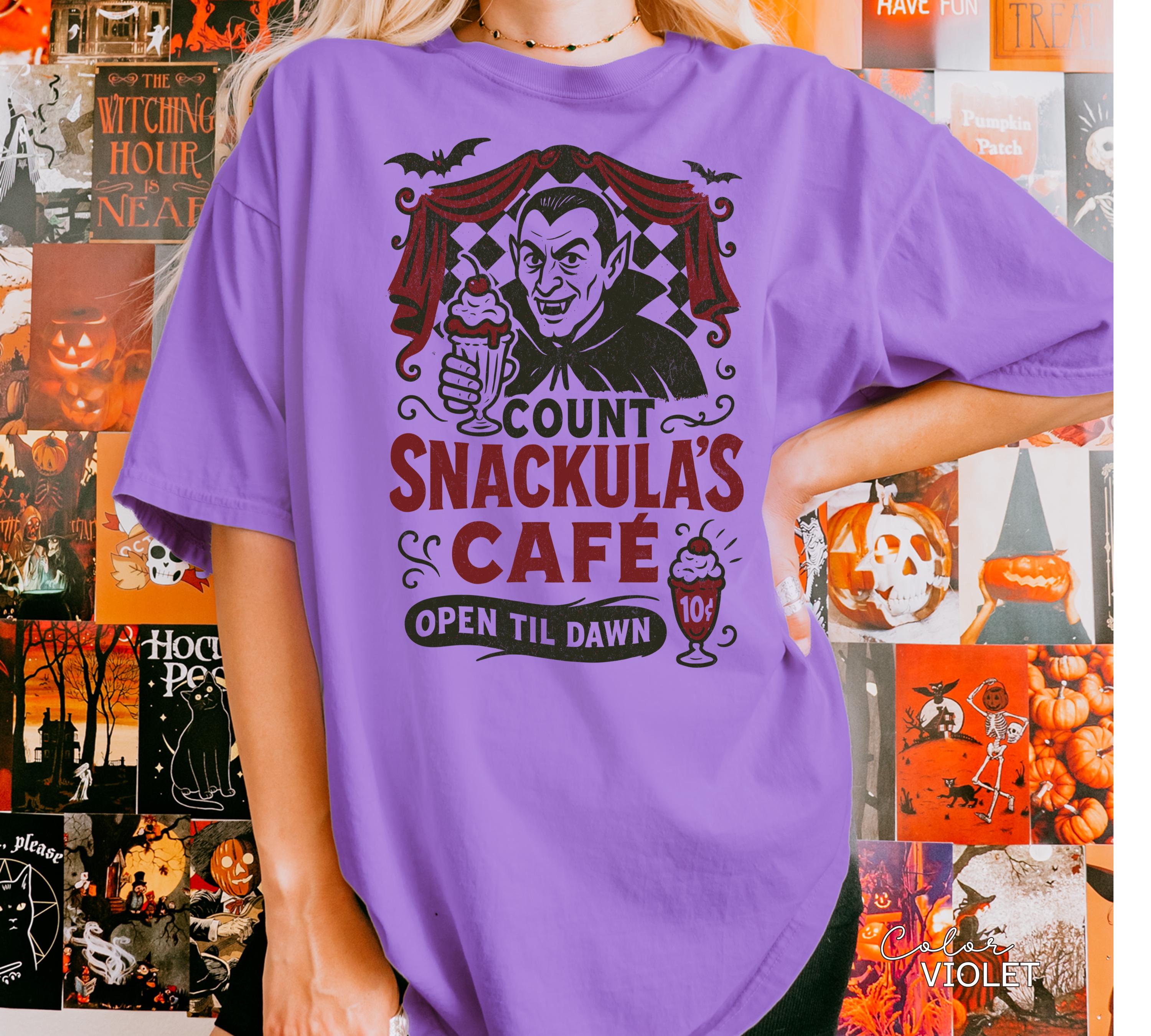Retro Halloween Vampire Shirt, Dracula Shirt, Nostalgic Halloween Shirt, Trendy Halloween Shirt, Count Snackula Cafe, Funny Halloween Gift