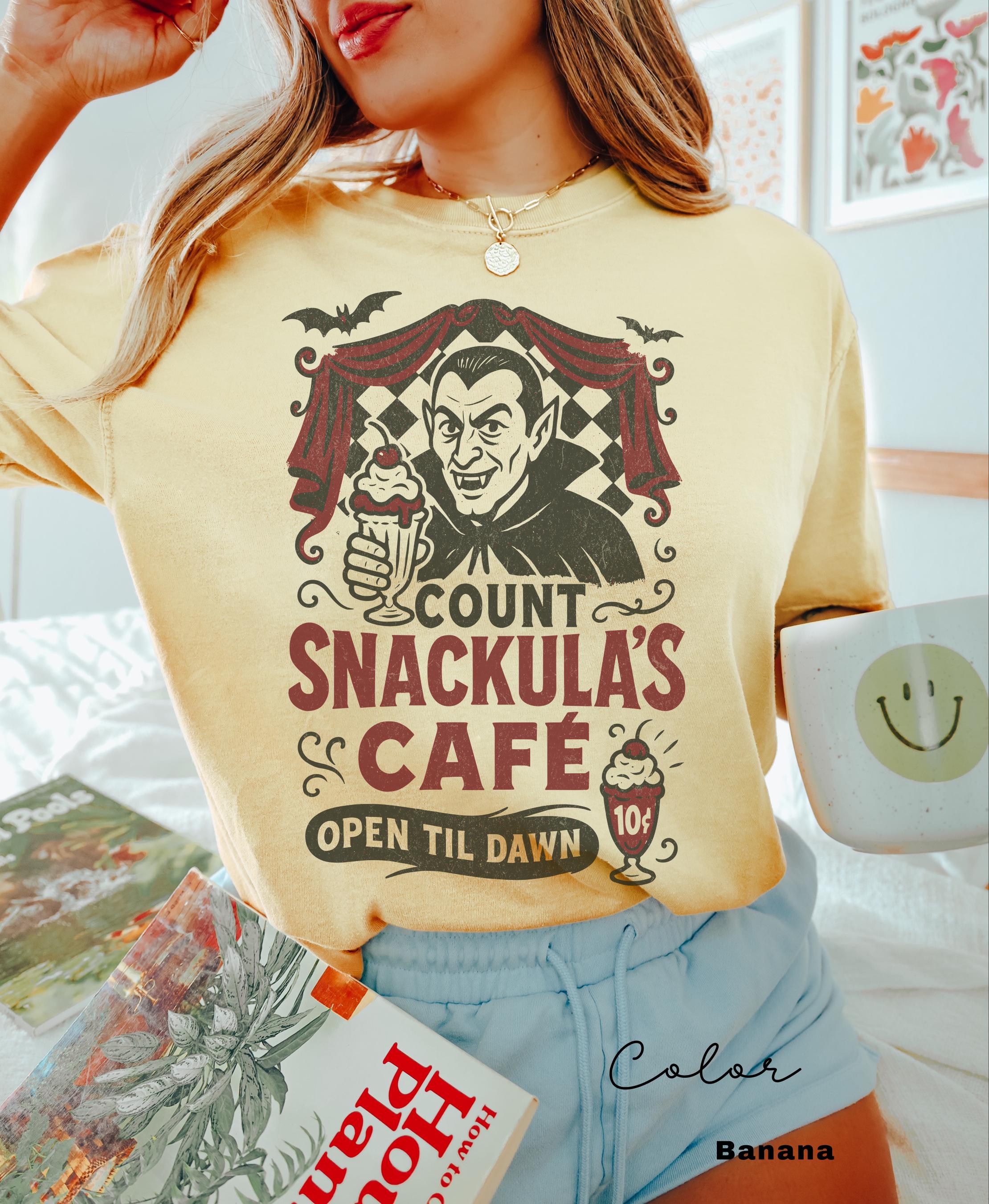 Retro Halloween Vampire Shirt, Dracula Shirt, Nostalgic Halloween Shirt, Trendy Halloween Shirt, Count Snackula Cafe, Funny Halloween Gift