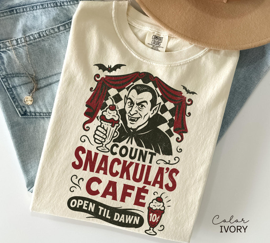 Retro Halloween Vampire Shirt, Dracula Shirt, Nostalgic Halloween Shirt, Trendy Halloween Shirt, Count Snackula Cafe, Funny Halloween Gift