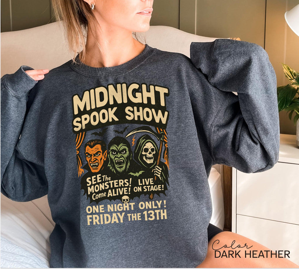 Halloween Spook Show Monster Sweatshirt, Retro Halloween Crewneck, Nostalgic Halloween, Trendy Halloween, Vintage Halloween, Monster Vampire