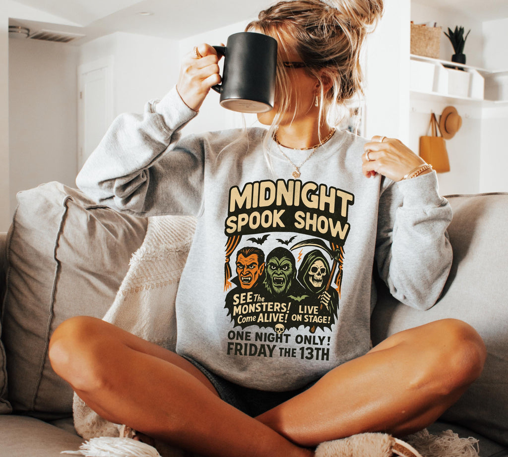 Halloween Spook Show Monster Sweatshirt, Retro Halloween Crewneck, Nostalgic Halloween, Trendy Halloween, Vintage Halloween, Monster Vampire