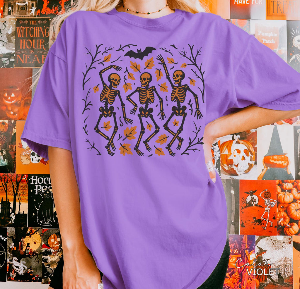 Skeleton Halloween Retro Shirt, Boho Cottagecore, Floral Halloween, Oversized, Comfort Colors, Crewneck Tee, Halloween Party, Spooky