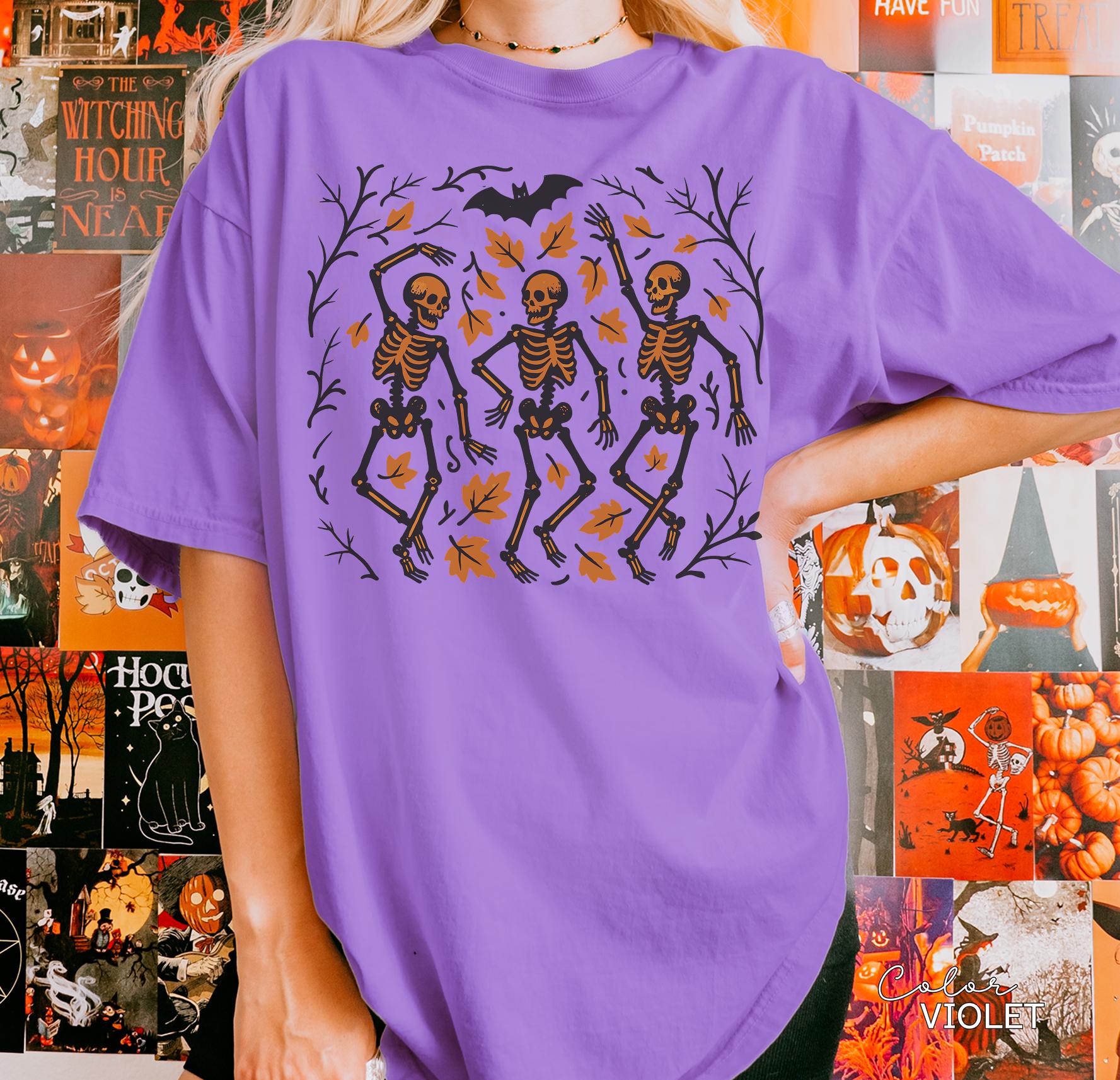 Skeleton Halloween Retro Shirt, Boho Cottagecore, Floral Halloween, Oversized, Comfort Colors, Crewneck Tee, Halloween Party, Spooky