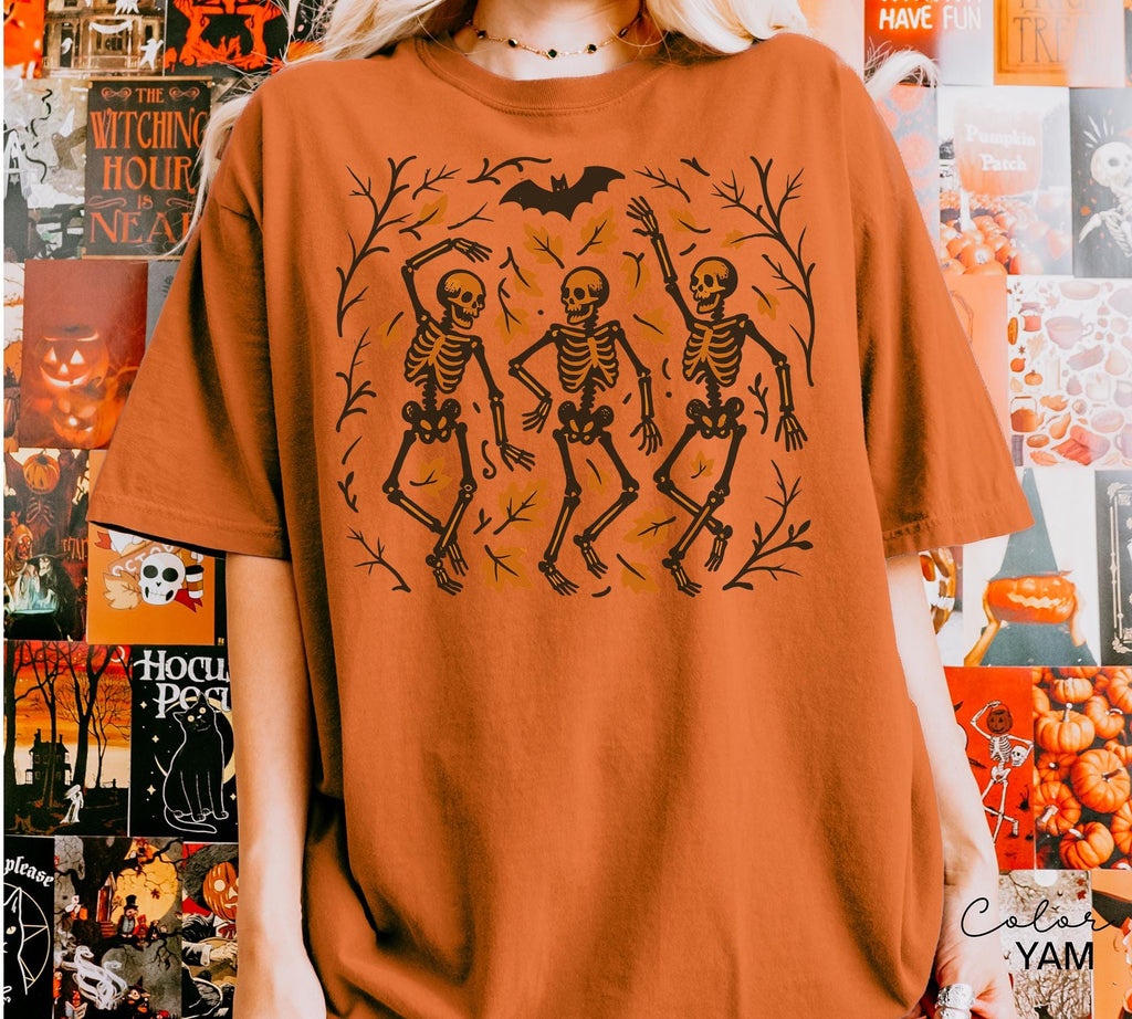 Skeleton Halloween Retro Shirt, Boho Cottagecore, Floral Halloween, Oversized, Comfort Colors, Crewneck Tee, Halloween Party, Spooky
