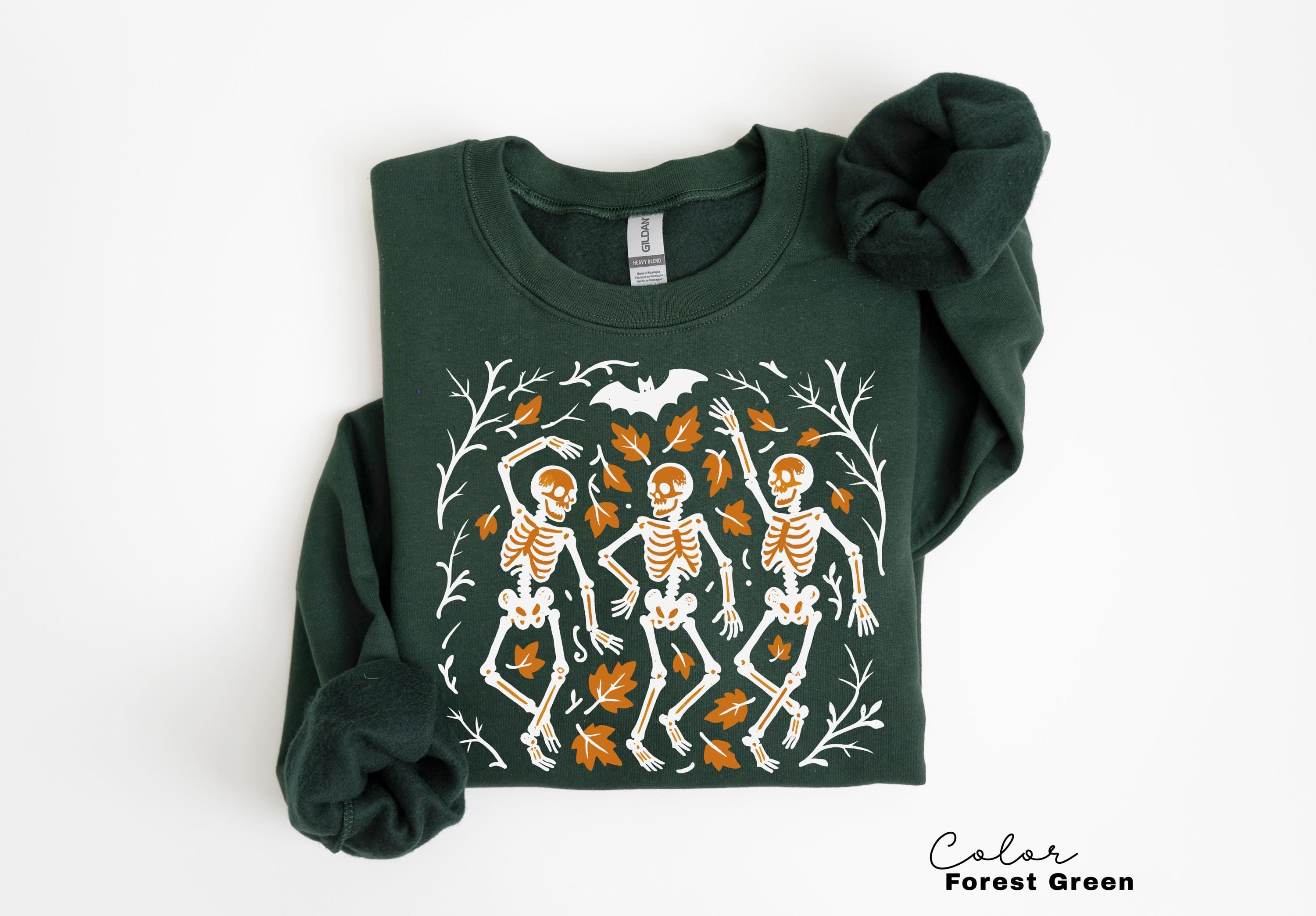 Dancing Skeleton Halloween Retro Sweatshirt, Boho Cottagecore, Floral Halloween, Oversized Crewneck, Halloween Party, Spooky