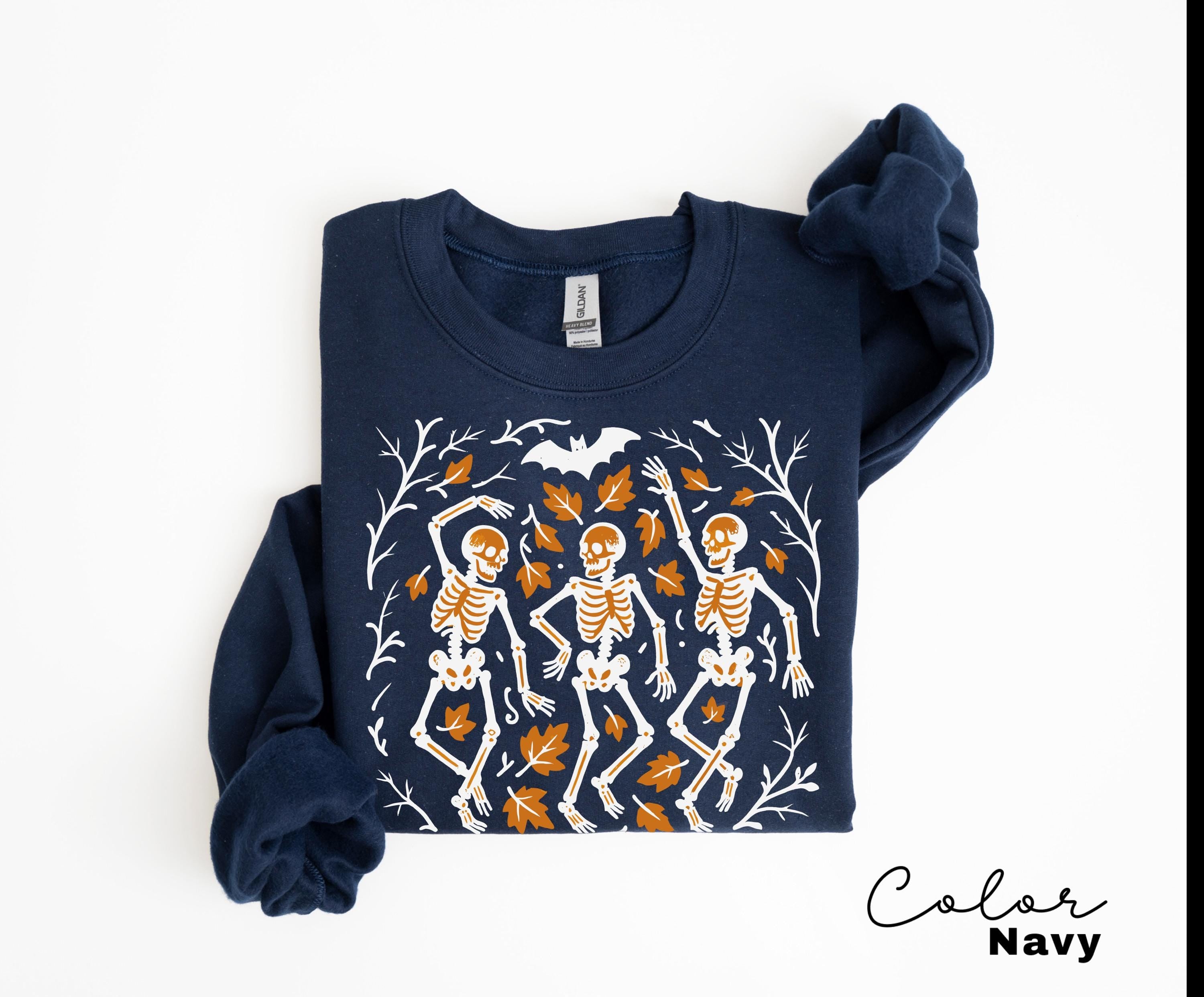 Dancing Skeleton Halloween Retro Sweatshirt, Boho Cottagecore, Floral Halloween, Oversized Crewneck, Halloween Party, Spooky