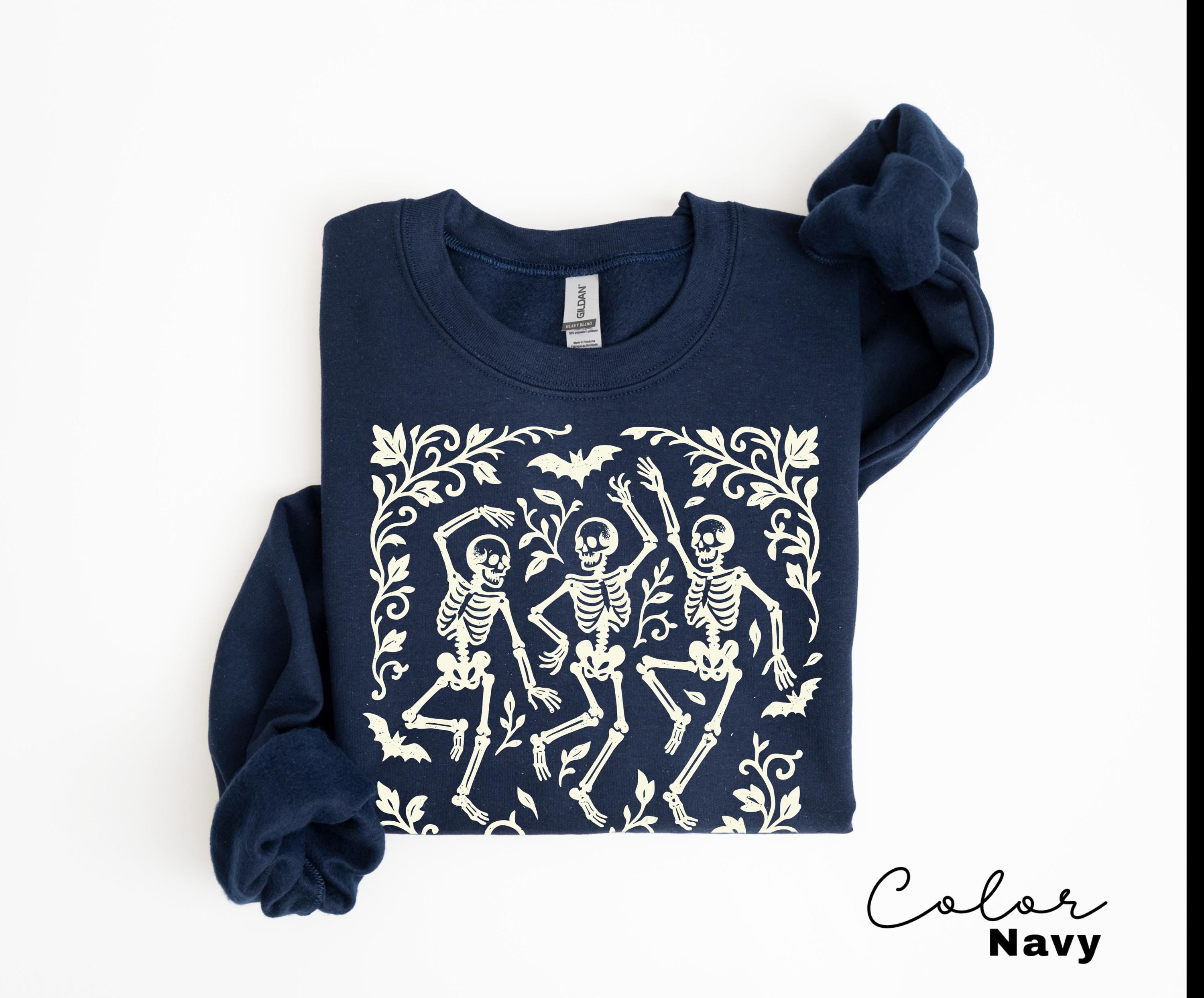 Dancing Skeleton Halloween Retro Sweatshirt, Boho Cottagecore, Floral Halloween, Oversized Crewneck, Halloween Party, Spooky