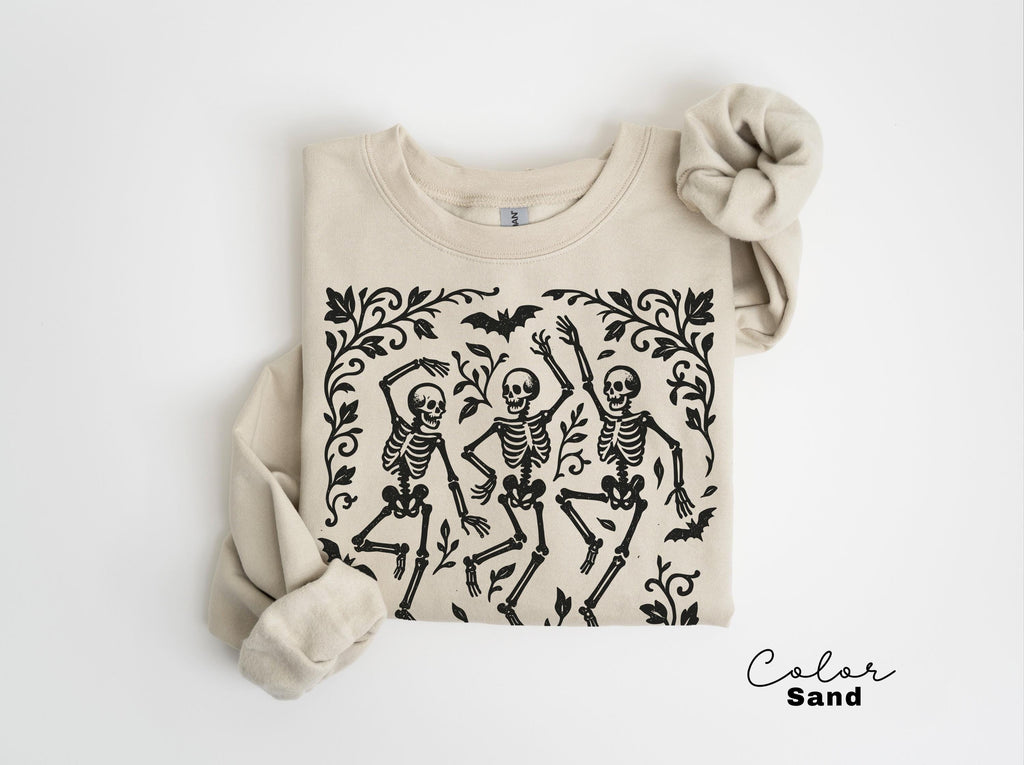 Dancing Skeleton Halloween Retro Sweatshirt, Boho Cottagecore, Floral Halloween, Oversized Crewneck, Halloween Party, Spooky