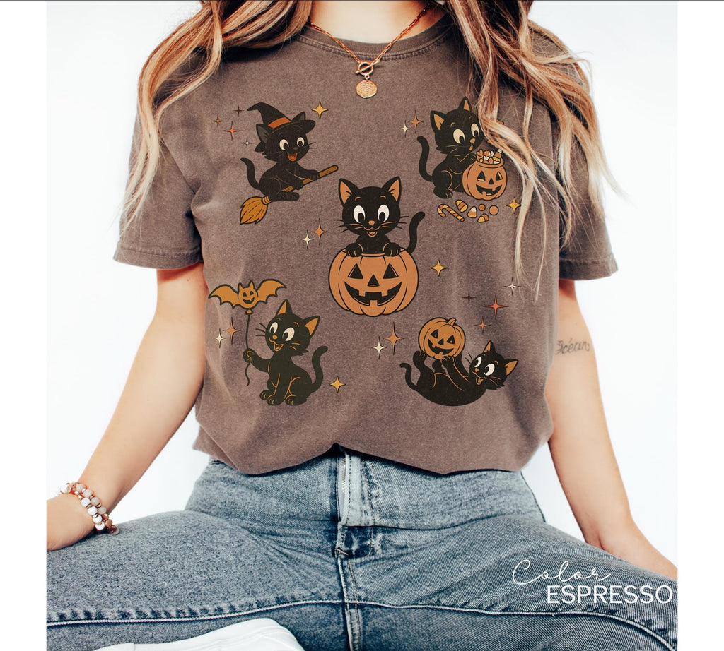 Retro 90s Cat Halloween Shirt, Retro Halloween Shirt, Spooky Season Tee, Pumpkin Shirt, Cat Lover Shirt, Black Cat Shirt, Spooky Season