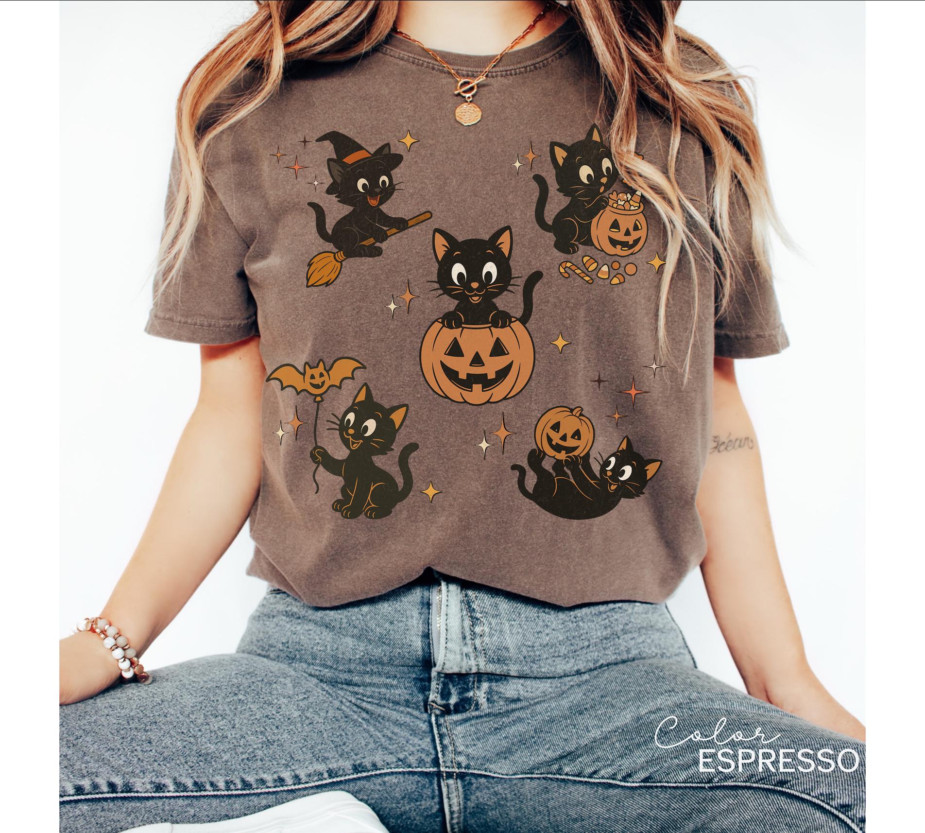 Retro 90s Cat Halloween Shirt, Retro Halloween Shirt, Spooky Season Tee, Pumpkin Shirt, Cat Lover Shirt, Black Cat Shirt, Spooky Season