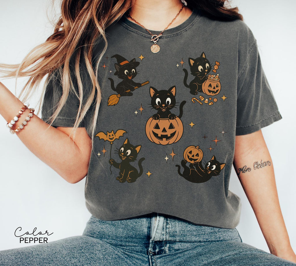 Retro 90s Cat Halloween Shirt, Retro Halloween Shirt, Spooky Season Tee, Pumpkin Shirt, Cat Lover Shirt, Black Cat Shirt, Spooky Season