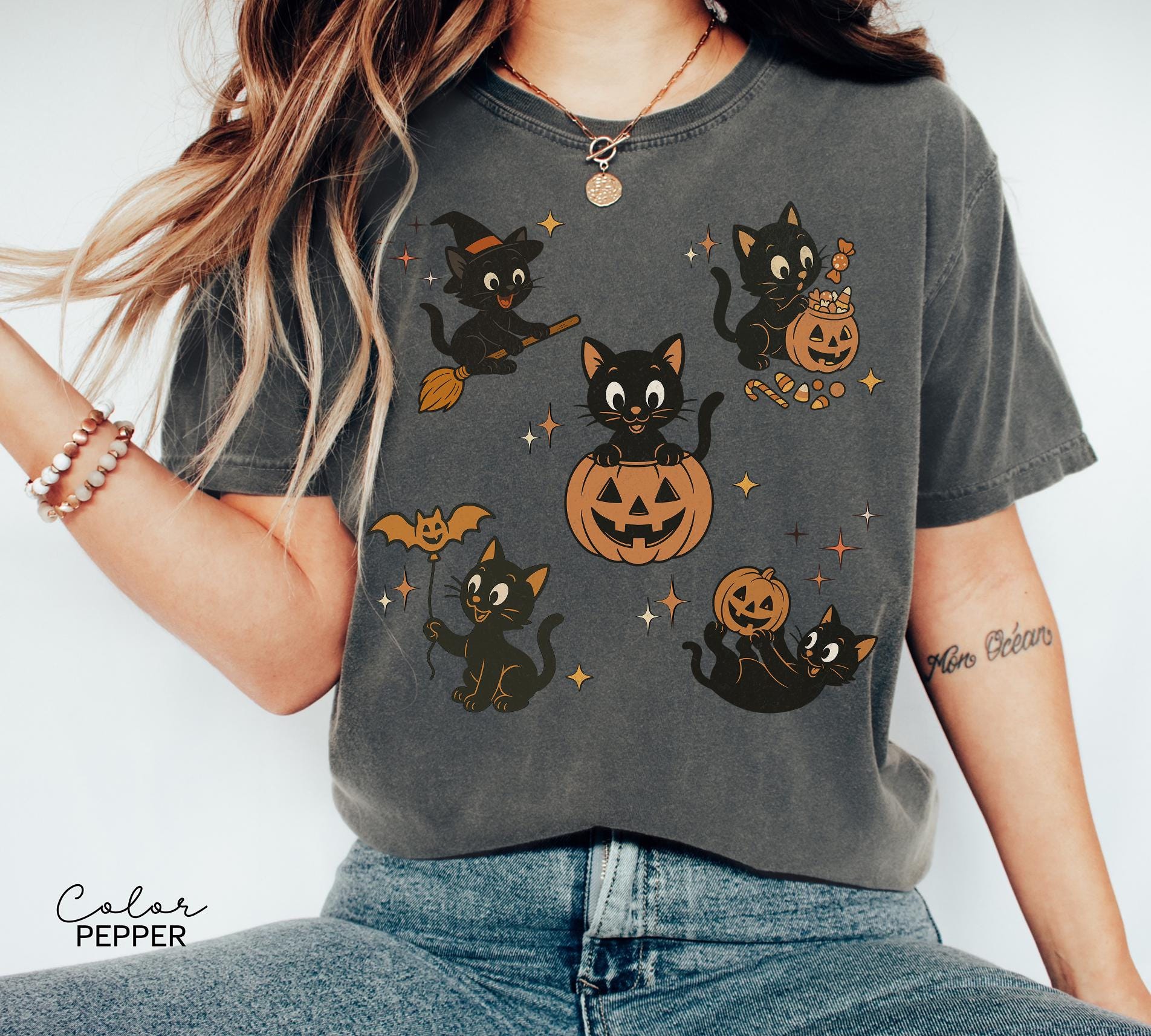 Retro 90s Cat Halloween Shirt, Retro Halloween Shirt, Spooky Season Tee, Pumpkin Shirt, Cat Lover Shirt, Black Cat Shirt, Spooky Season