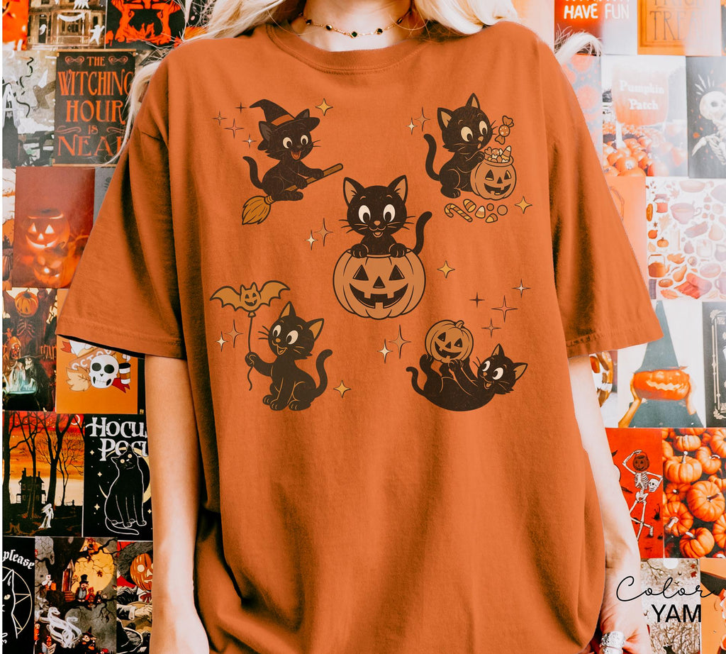 Retro 90s Cat Halloween Shirt, Retro Halloween Shirt, Spooky Season Tee, Pumpkin Shirt, Cat Lover Shirt, Black Cat Shirt, Spooky Season