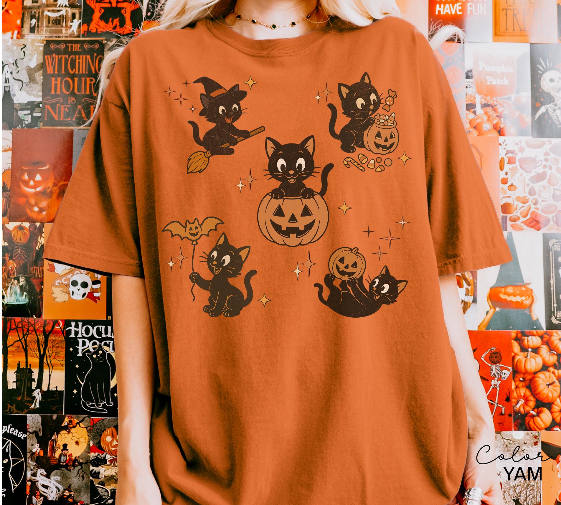 Retro 90s Cat Halloween Shirt, Retro Halloween Shirt, Spooky Season Tee, Pumpkin Shirt, Cat Lover Shirt, Black Cat Shirt, Spooky Season