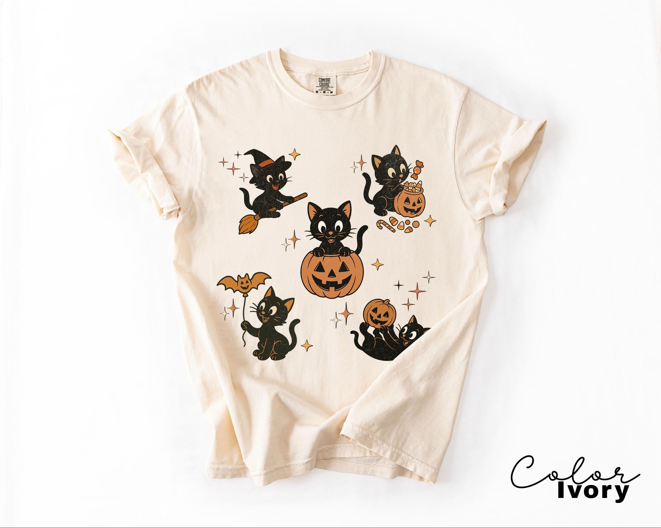 Retro 90s Cat Halloween Shirt, Retro Halloween Shirt, Spooky Season Tee, Pumpkin Shirt, Cat Lover Shirt, Black Cat Shirt, Spooky Season