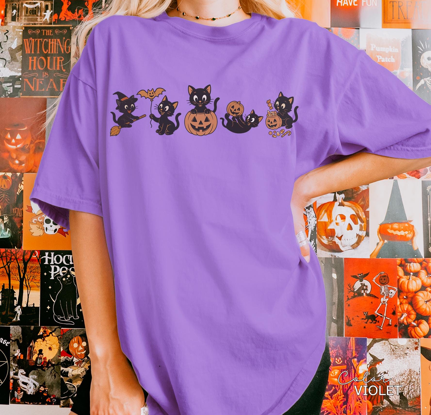 Retro 90s Cat Halloween Shirt, Retro Halloween Shirt, Spooky Season Tee, Pumpkin Shirt, Cat Lover Shirt, Black Cat Shirt, Spooky Season