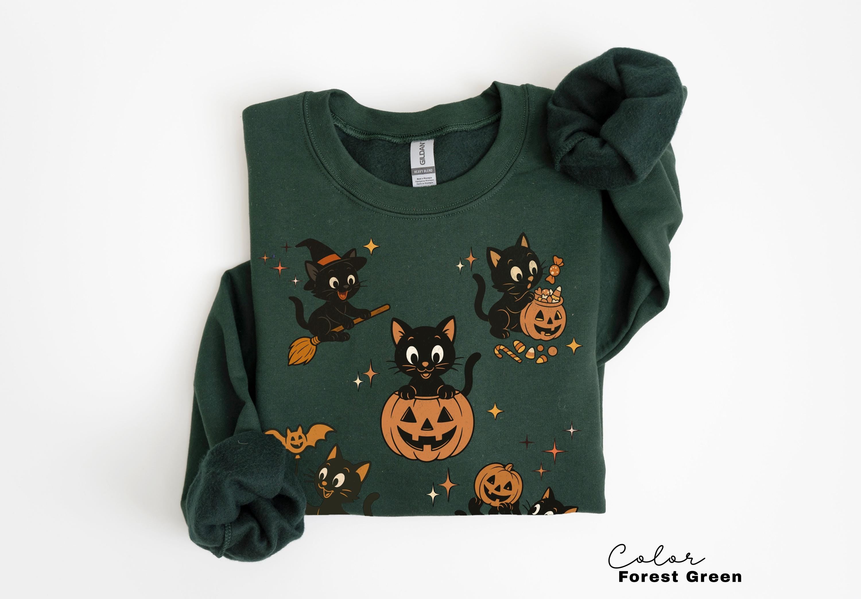 90s Cat Halloween Sweatshirt, Retro Halloween Sweatshirt, Spooky Season Crewneck, Pumpkin Shirt, Cat Lover Gift, Black Cat, Spooky Season