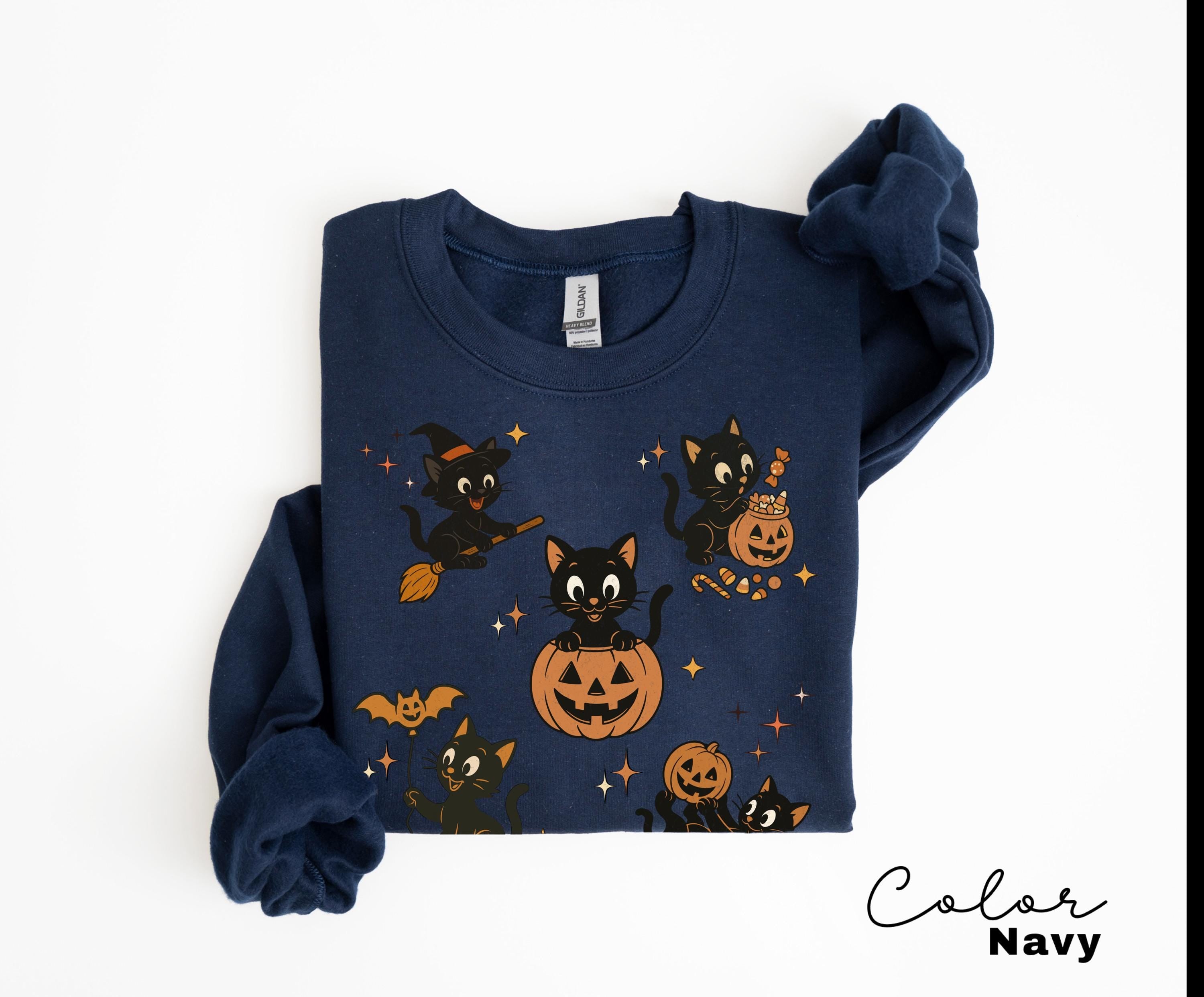 90s Cat Halloween Sweatshirt, Retro Halloween Sweatshirt, Spooky Season Crewneck, Pumpkin Shirt, Cat Lover Gift, Black Cat, Spooky Season