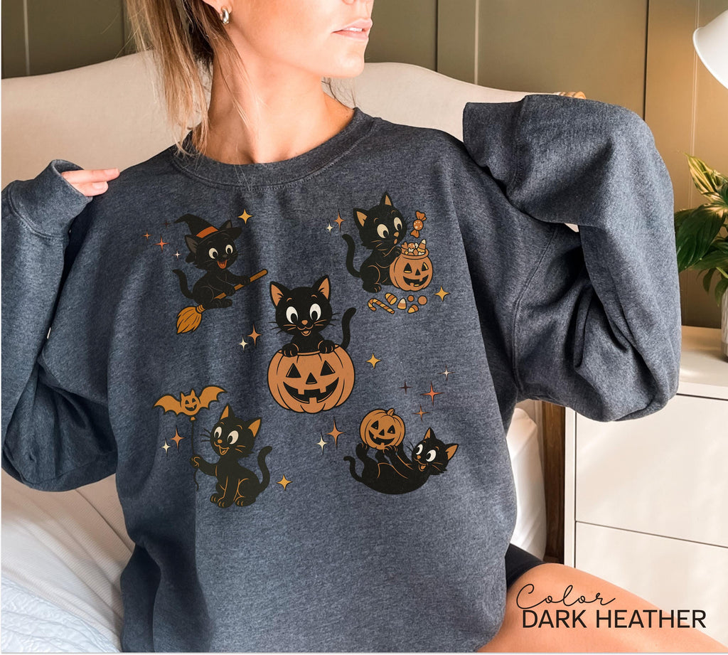 90s Cat Halloween Sweatshirt, Retro Halloween Sweatshirt, Spooky Season Crewneck, Pumpkin Shirt, Cat Lover Gift, Black Cat, Spooky Season