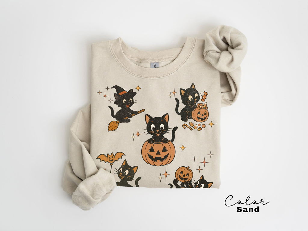 90s Cat Halloween Sweatshirt, Retro Halloween Sweatshirt, Spooky Season Crewneck, Pumpkin Shirt, Cat Lover Gift, Black Cat, Spooky Season