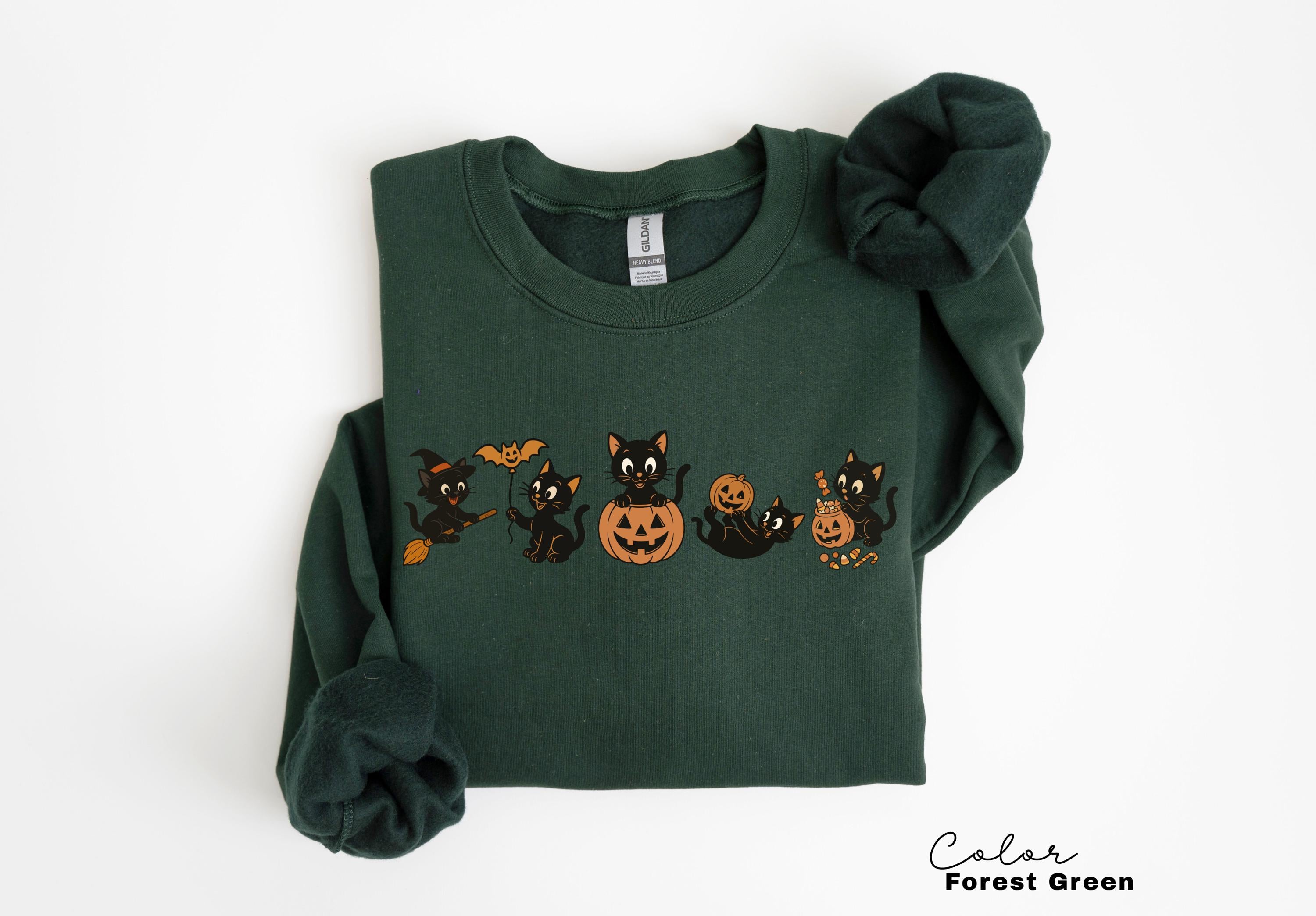 90s Cat Halloween Sweatshirt, Retro Halloween Sweatshirt, Spooky Season Crewneck, Pumpkin Shirt, Cat Lover Gift, Black Cat, Spooky Season