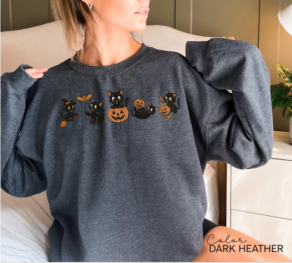 90s Cat Halloween Sweatshirt, Retro Halloween Sweatshirt, Spooky Season Crewneck, Pumpkin Shirt, Cat Lover Gift, Black Cat, Spooky Season