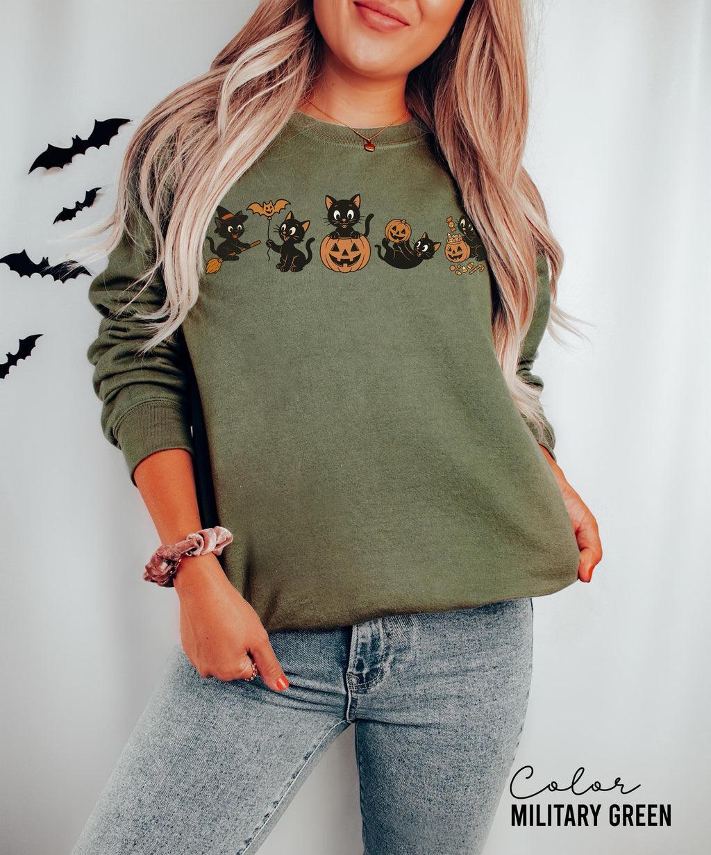 90s Cat Halloween Sweatshirt, Retro Halloween Sweatshirt, Spooky Season Crewneck, Pumpkin Shirt, Cat Lover Gift, Black Cat, Spooky Season