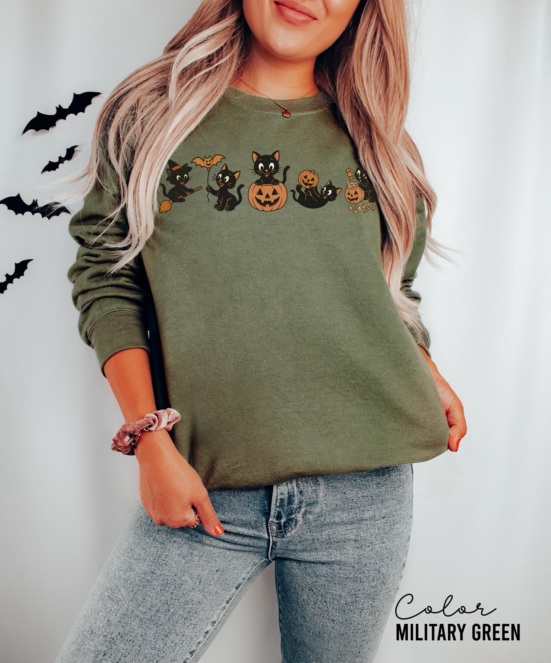 90s Cat Halloween Sweatshirt, Retro Halloween Sweatshirt, Spooky Season Crewneck, Pumpkin Shirt, Cat Lover Gift, Black Cat, Spooky Season