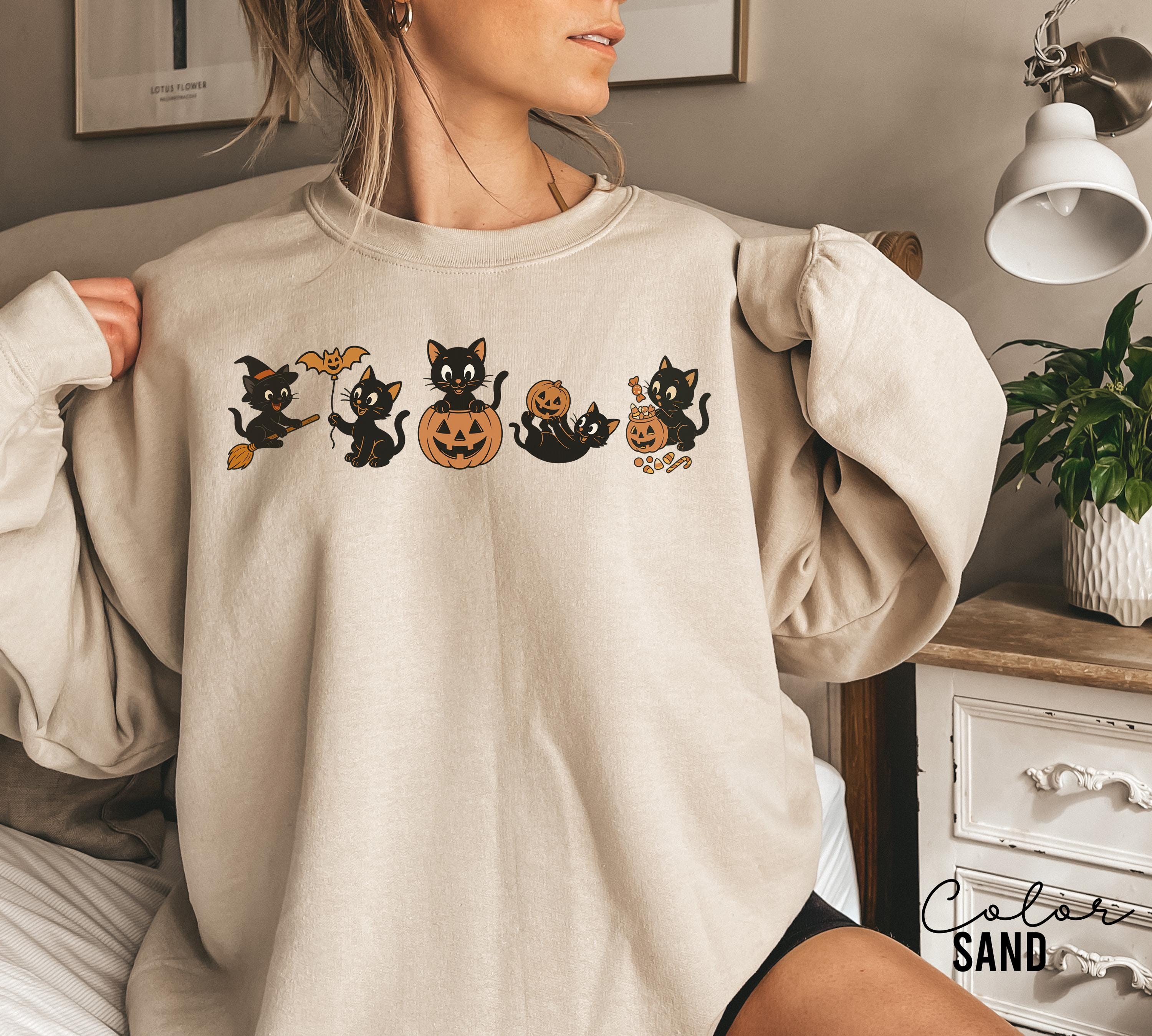 90s Cat Halloween Sweatshirt, Retro Halloween Sweatshirt, Spooky Season Crewneck, Pumpkin Shirt, Cat Lover Gift, Black Cat, Spooky Season