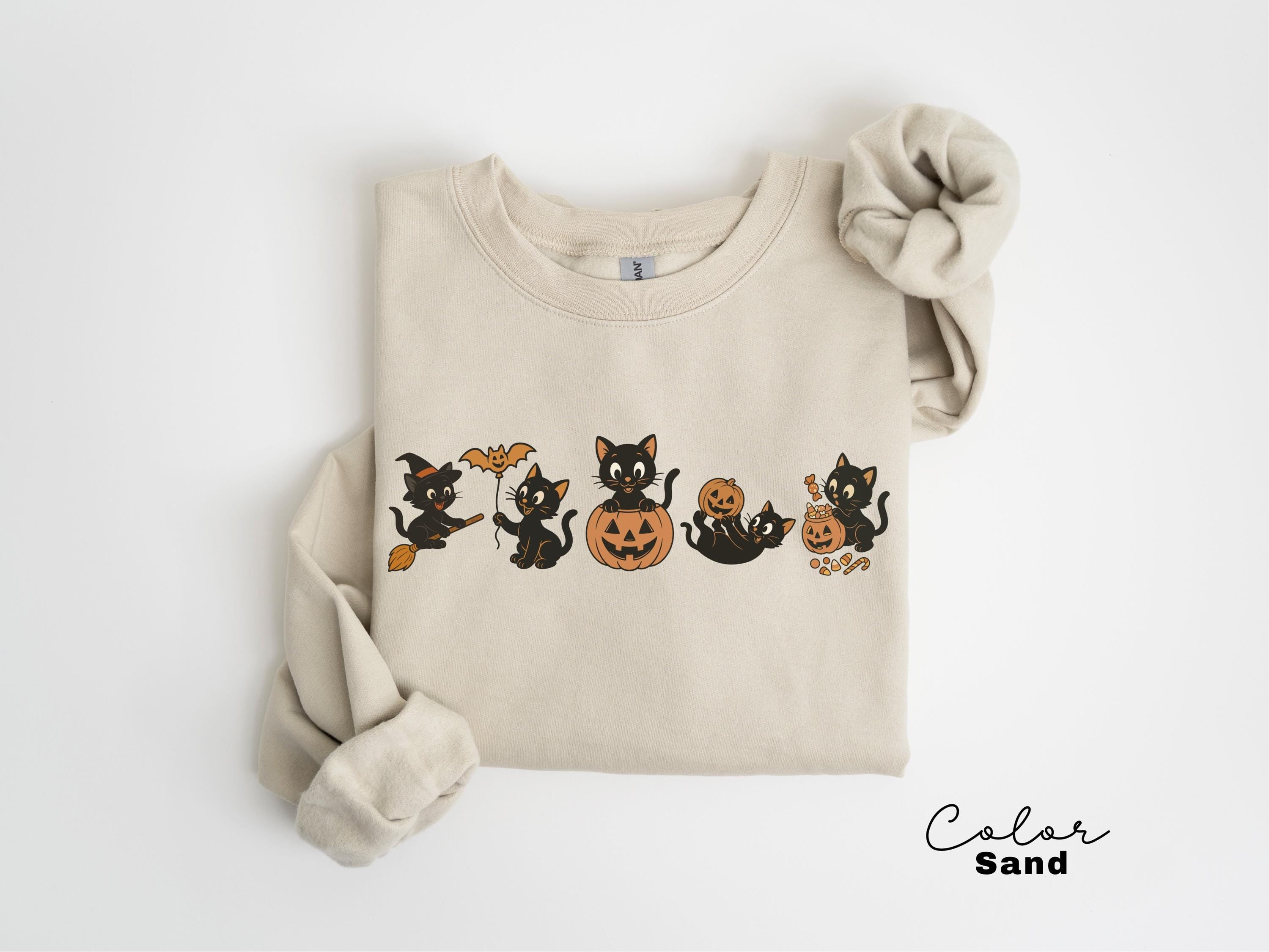 90s Cat Halloween Sweatshirt, Retro Halloween Sweatshirt, Spooky Season Crewneck, Pumpkin Shirt, Cat Lover Gift, Black Cat, Spooky Season