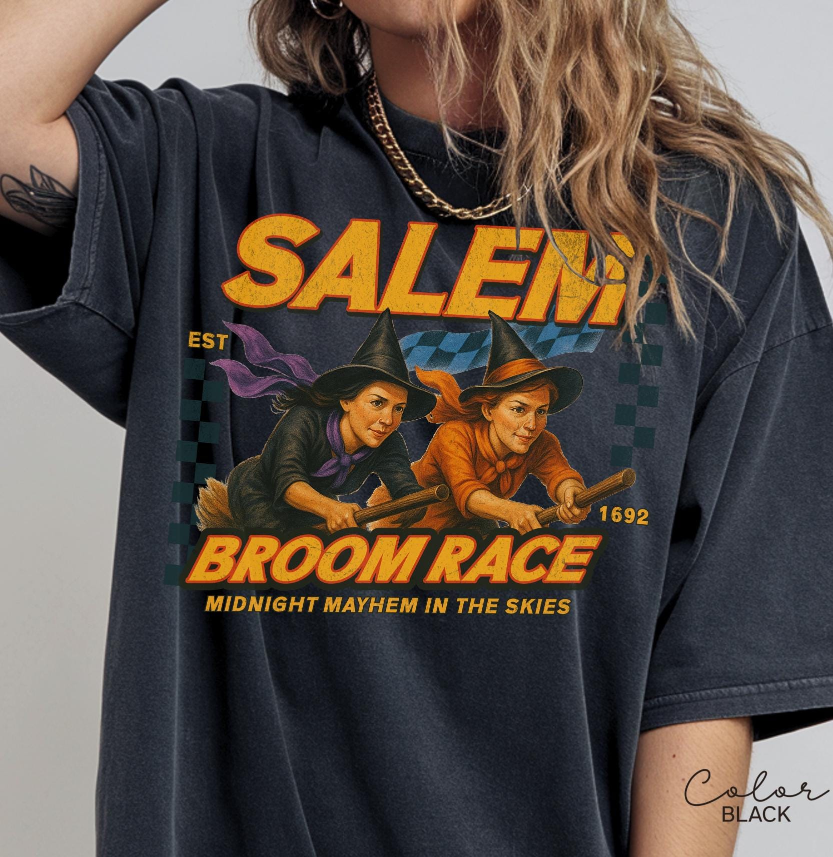 Retro Halloween Salem Witch Shirt, Salem Broom Race, Comfort Colors Halloween T Shirt, Salem Massachusetts, Funny Halloween, Halloween Party