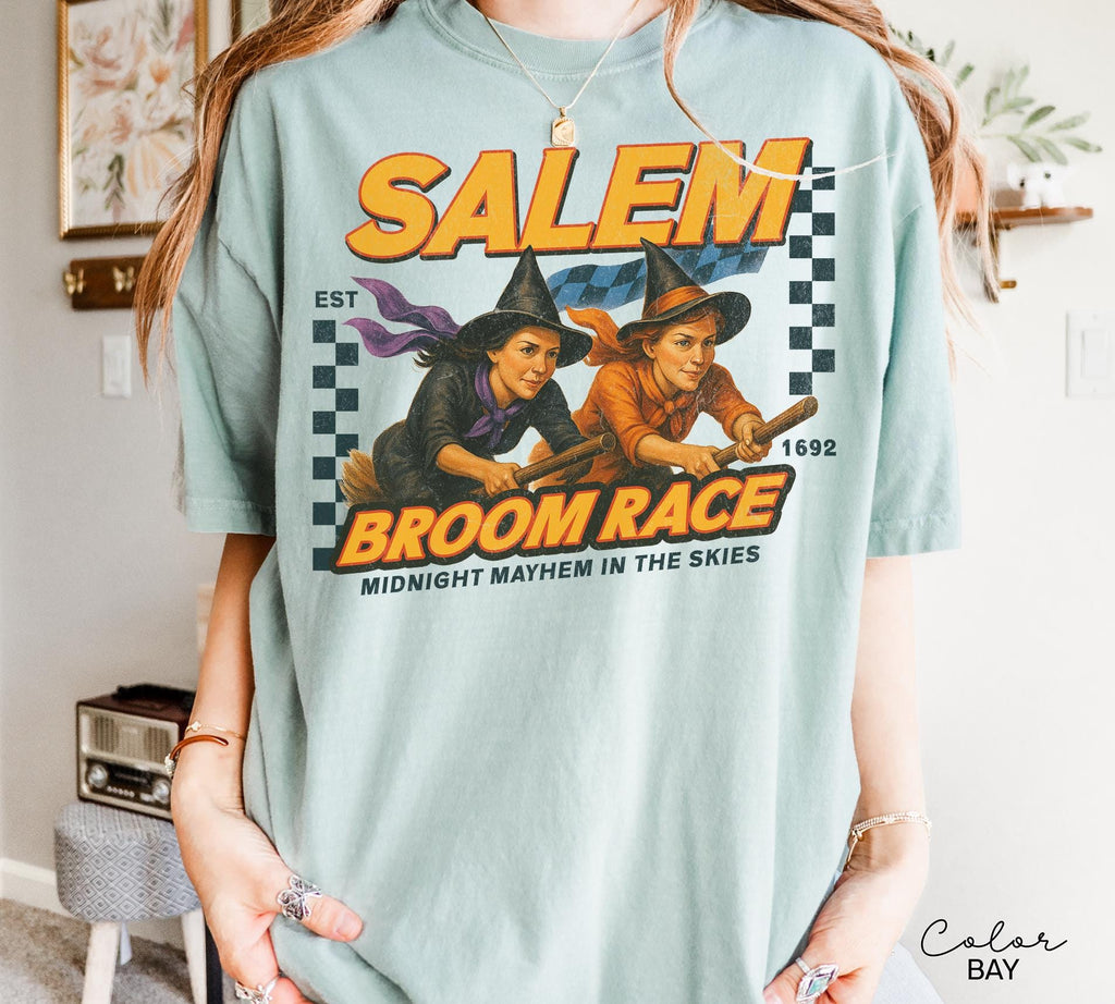 Retro Halloween Salem Witch Shirt, Salem Broom Race, Comfort Colors Halloween T Shirt, Salem Massachusetts, Funny Halloween, Halloween Party
