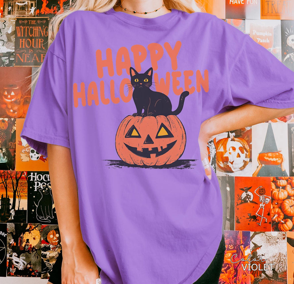 90s Halloween Cat Retro Shirt, Spooky Cat Halloween Shirt, Happy Halloween, Black Cat Halloween Tee, Spooky Season Shirt, Pumpkin Shirt