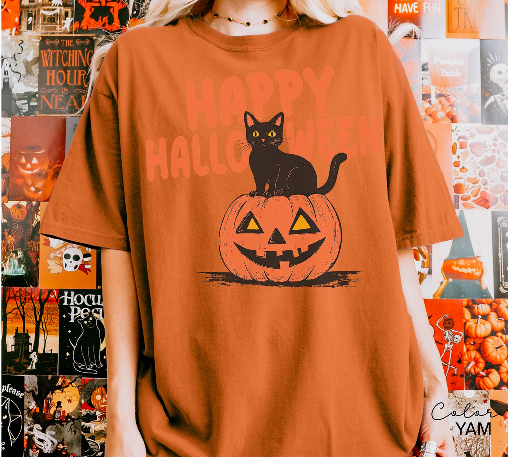 90s Halloween Cat Retro Shirt, Spooky Cat Halloween Shirt, Happy Halloween, Black Cat Halloween Tee, Spooky Season Shirt, Pumpkin Shirt