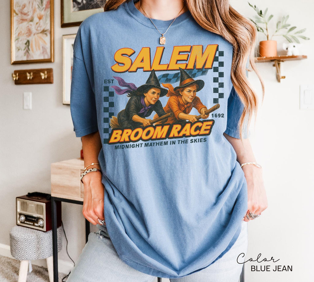 Retro Halloween Salem Witch Shirt, Salem Broom Race, Comfort Colors Halloween T Shirt, Salem Massachusetts, Funny Halloween, Halloween Party