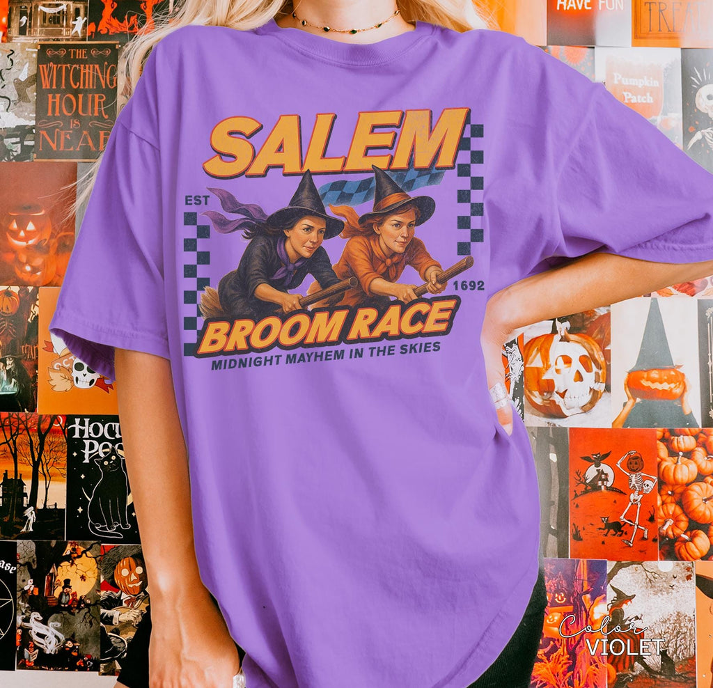 Retro Halloween Salem Witch Shirt, Salem Broom Race, Comfort Colors Halloween T Shirt, Salem Massachusetts, Funny Halloween, Halloween Party