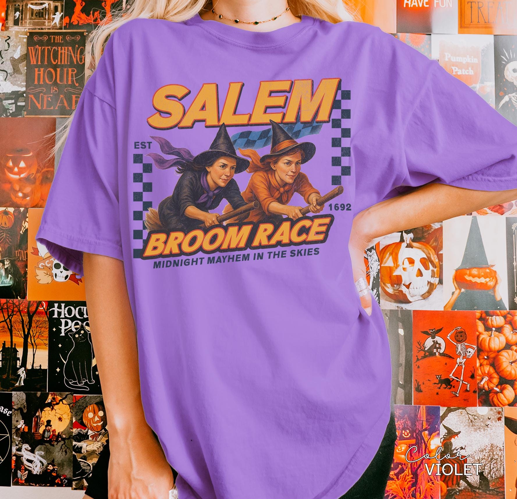 Retro Halloween Salem Witch Shirt, Salem Broom Race, Comfort Colors Halloween T Shirt, Salem Massachusetts, Funny Halloween, Halloween Party
