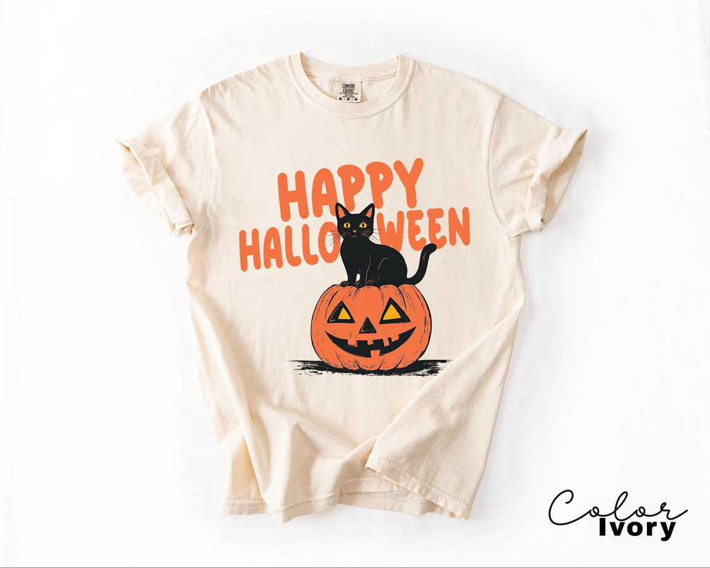 90s Halloween Cat Retro Shirt, Spooky Cat Halloween Shirt, Happy Halloween, Black Cat Halloween Tee, Spooky Season Shirt, Pumpkin Shirt