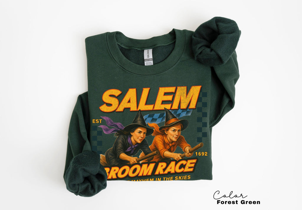 Retro Halloween Salem Witch Sweatshirt, Salem Broom Race, Salem Massachusetts, Funny Halloween, Halloween Party, Funny Halloween
