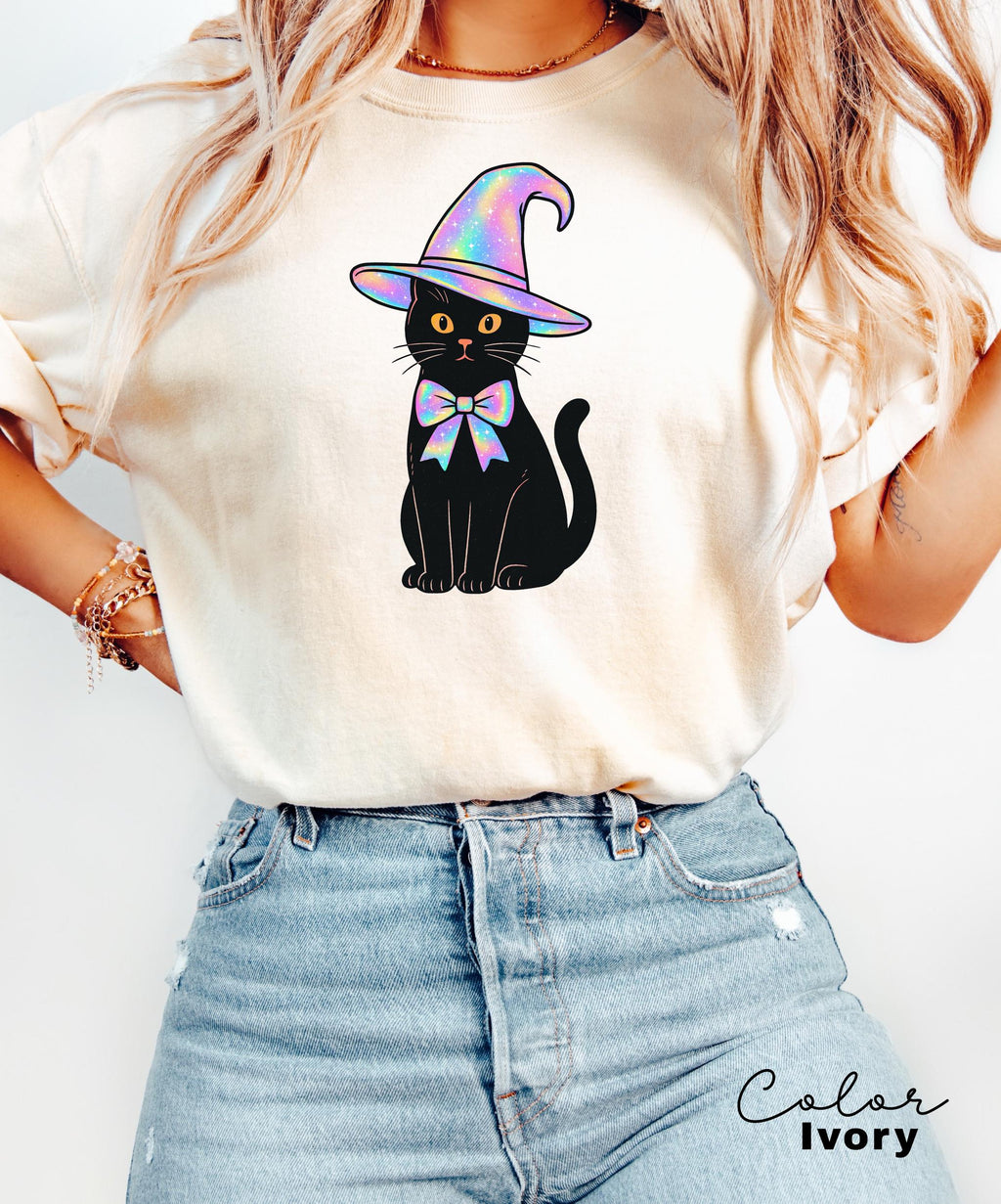 Halloween Black Cat Comfort Colors Shirt, Cute Cat Lover Halloween Tee, Spooky Season Cat, Halloween Cute Women Outfit, Halloween Gift