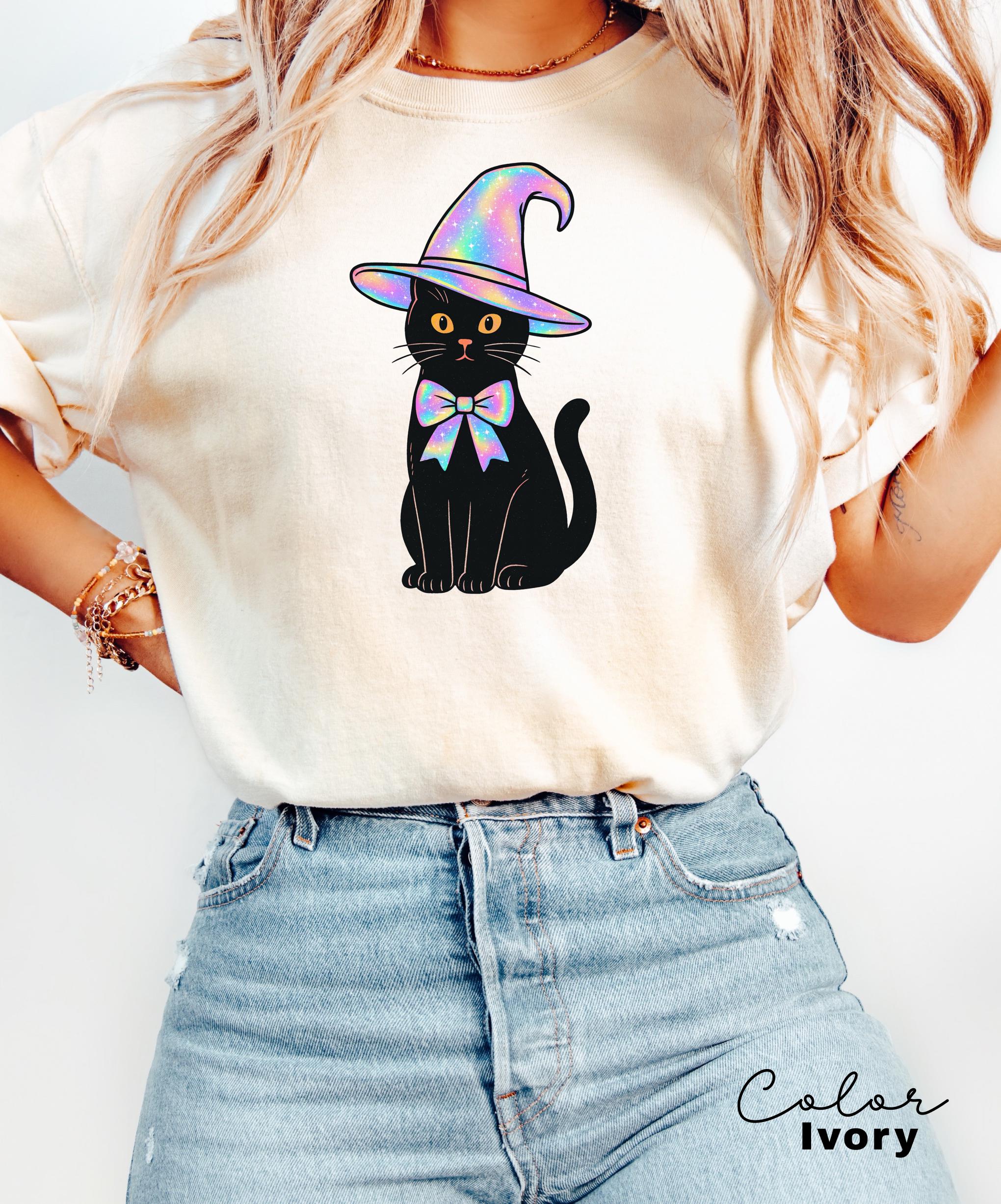 Halloween Black Cat Comfort Colors Shirt, Cute Cat Lover Halloween Tee, Spooky Season Cat, Halloween Cute Women Outfit, Halloween Gift