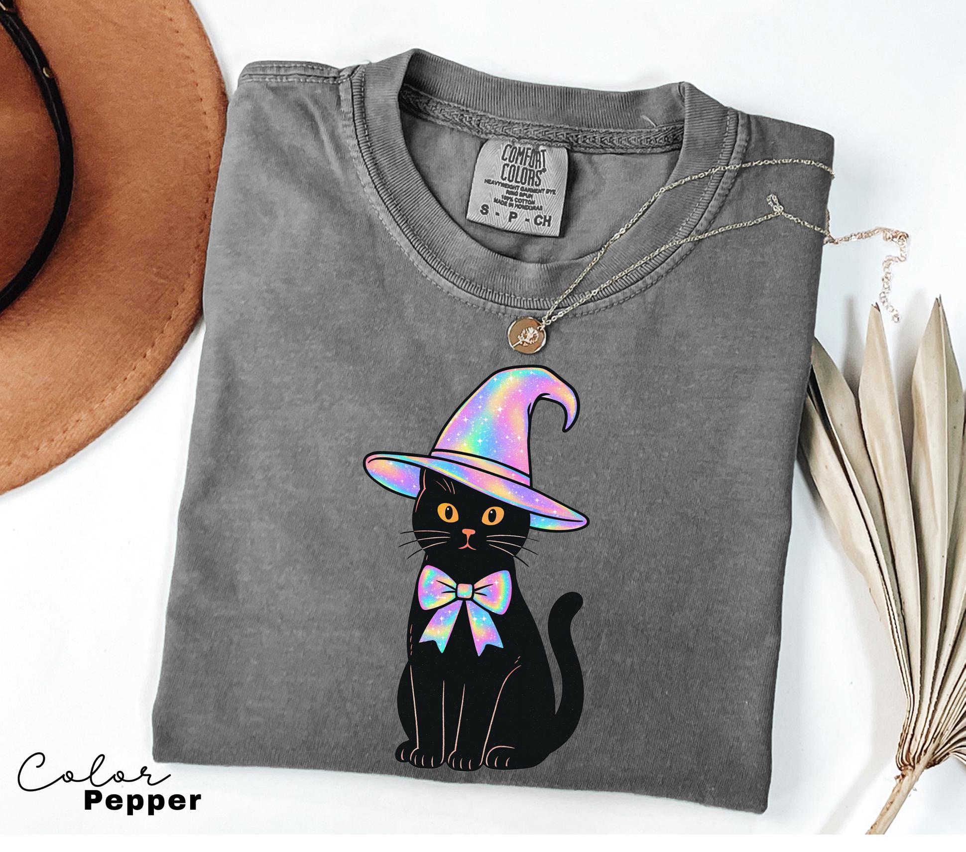 Halloween Black Cat Comfort Colors Shirt, Cute Cat Lover Halloween Tee, Spooky Season Cat, Halloween Cute Women Outfit, Halloween Gift