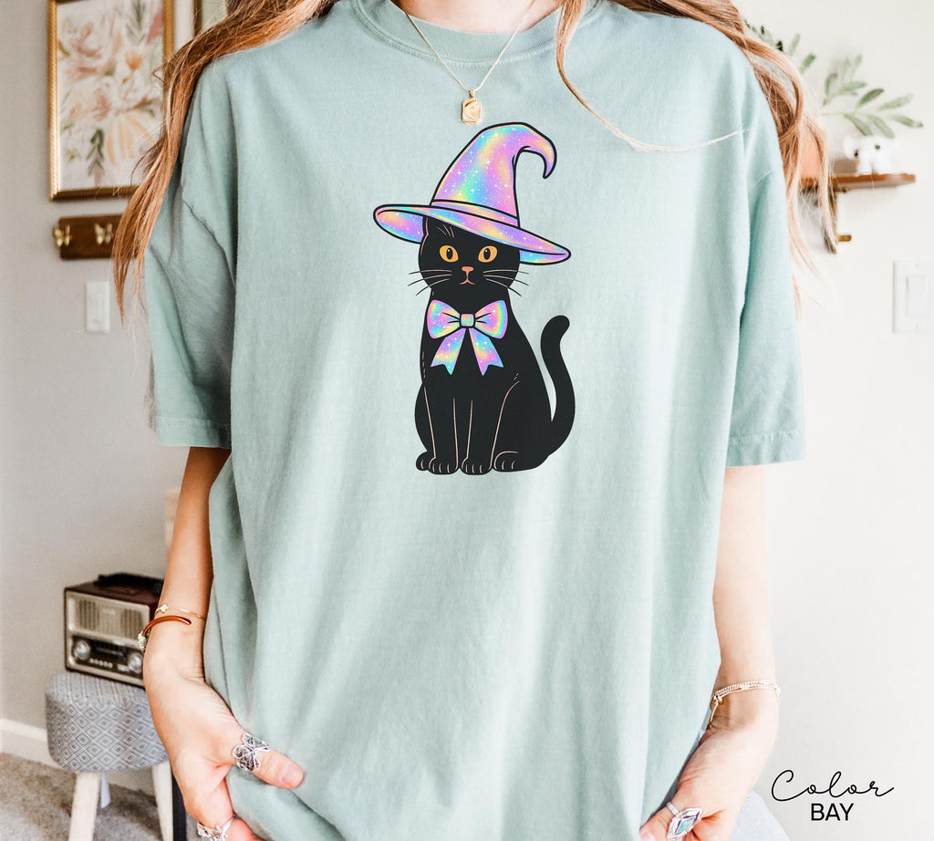 Halloween Black Cat Comfort Colors Shirt, Cute Cat Lover Halloween Tee, Spooky Season Cat, Halloween Cute Women Outfit, Halloween Gift