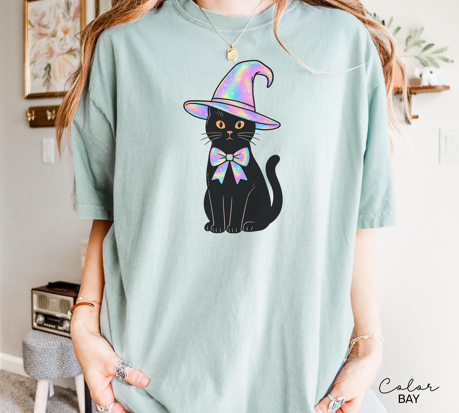 Halloween Black Cat Comfort Colors Shirt, Cute Cat Lover Halloween Tee, Spooky Season Cat, Halloween Cute Women Outfit, Halloween Gift